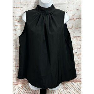 Shein Curve Black Sleeveless Blouse Sz 0XL (12) Mock Neck Tie Versatile Top